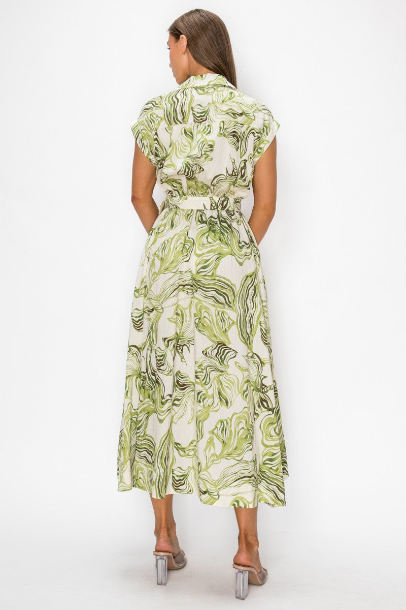 VESTIDO MIDI VERDE CON CINTURÓN