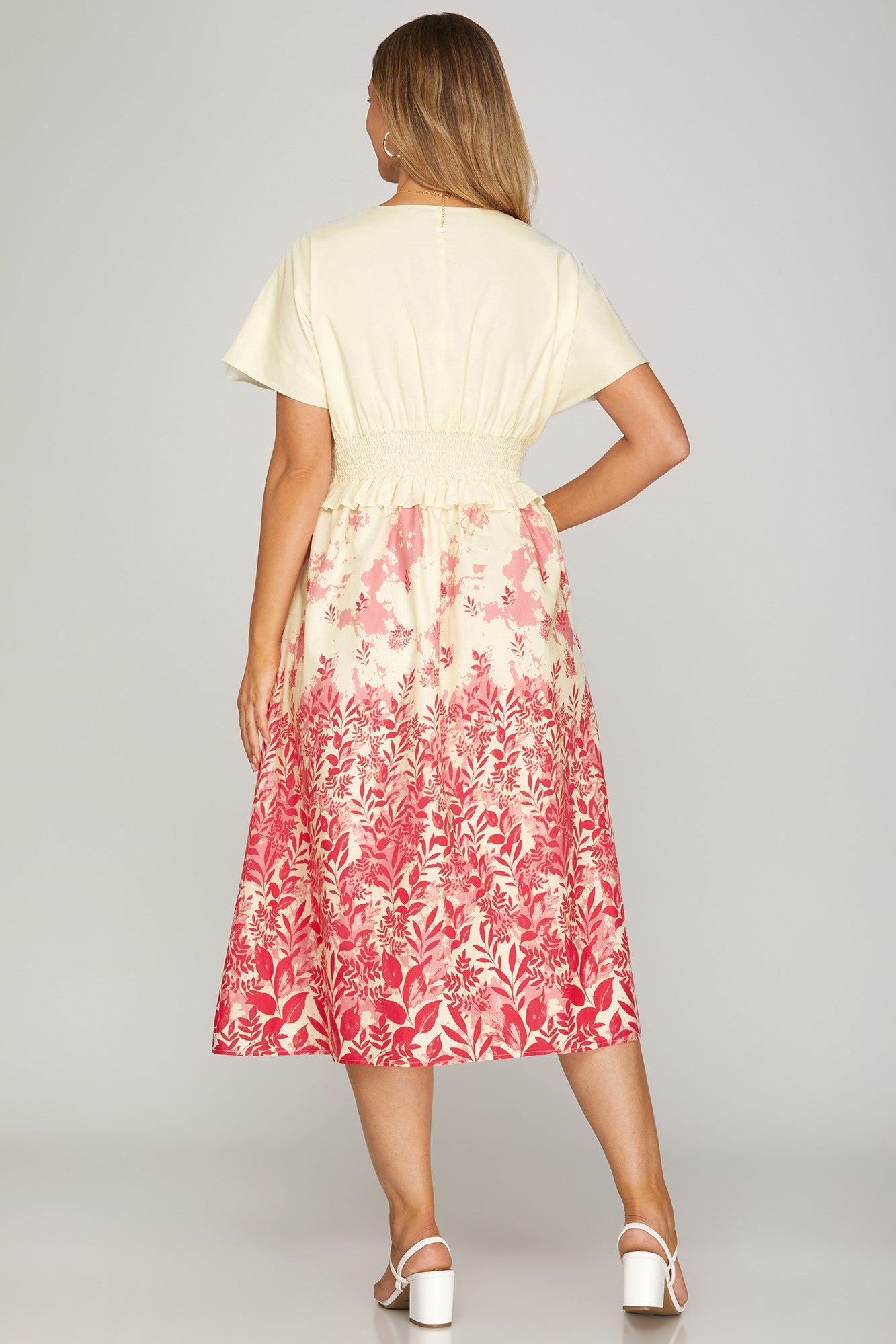 VESTIDO MIDI BEIGE/ROSA