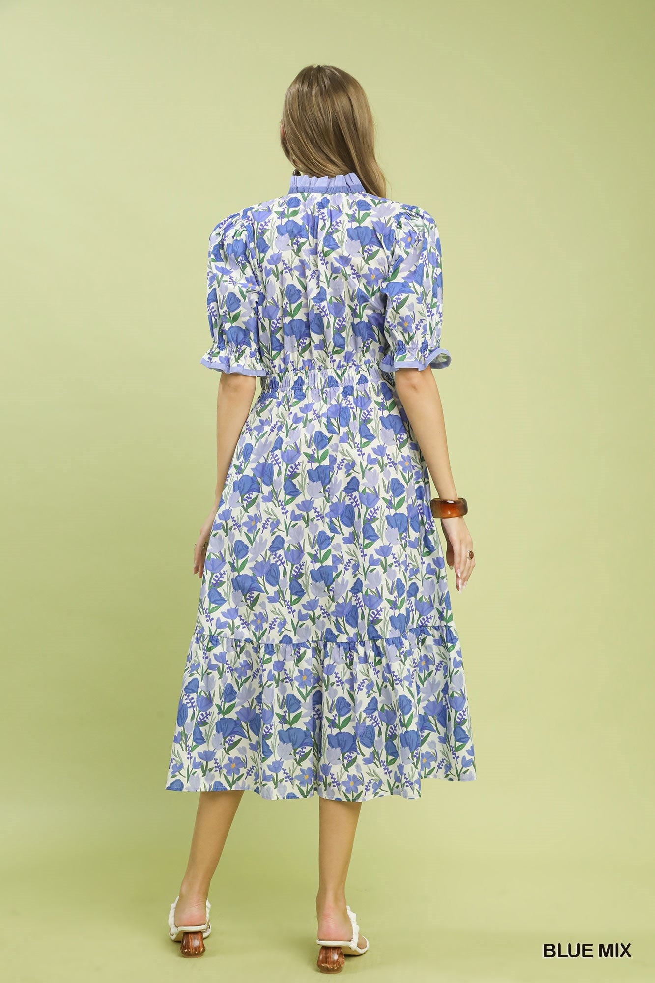 VESTIDO MIDI AZUL CUELO V