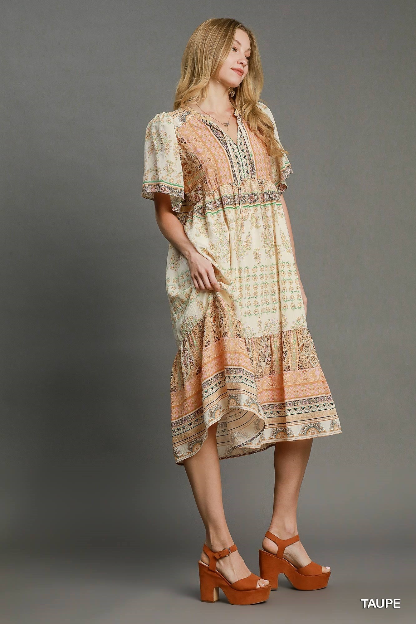 VESTIDO MIDI CAFÉ/DURAZNO