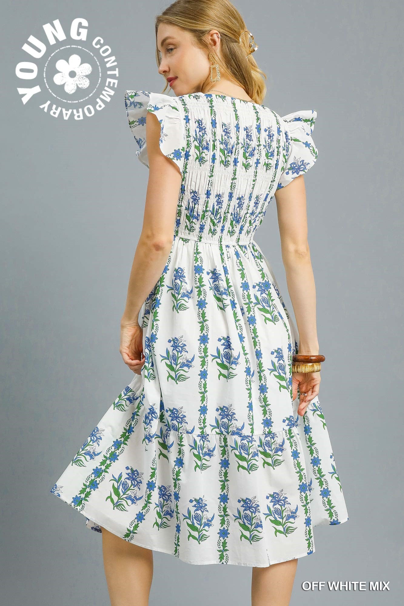VESTIDO BLANCO FLORES AZUL