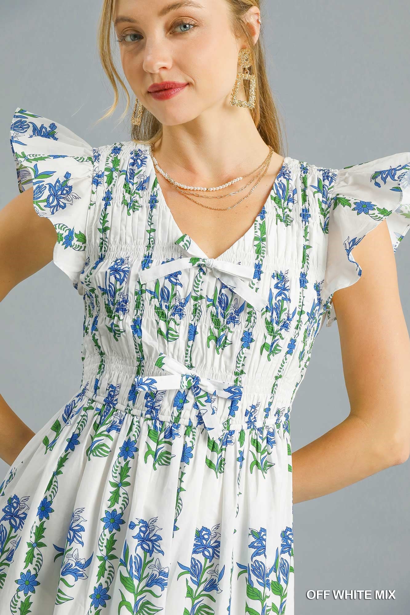 VESTIDO BLANCO FLORES AZUL