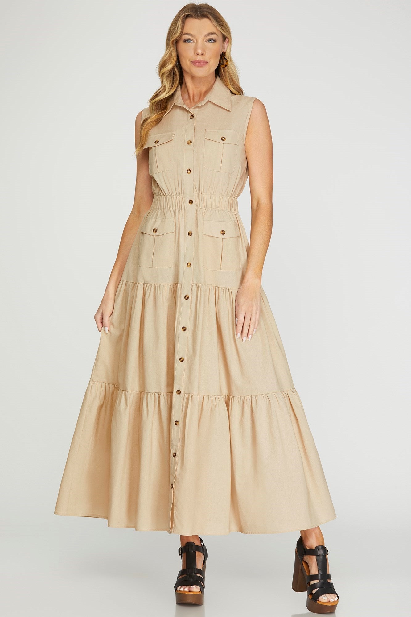 VESTIDO LARGO BEIGE SIN MANGA