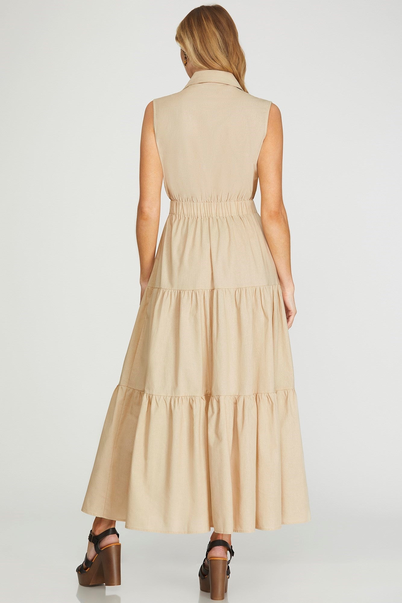 VESTIDO LARGO BEIGE SIN MANGA