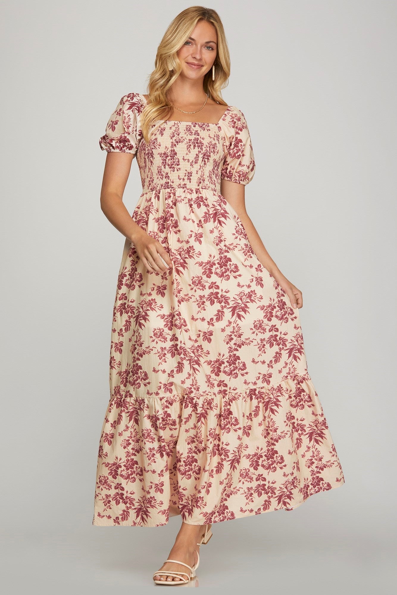 VESTIDO LARGO ESTAMPADO VINO