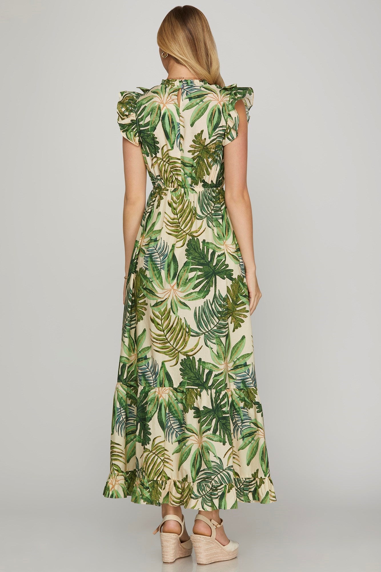 VESTIDO HOJAS VERDE LARGO