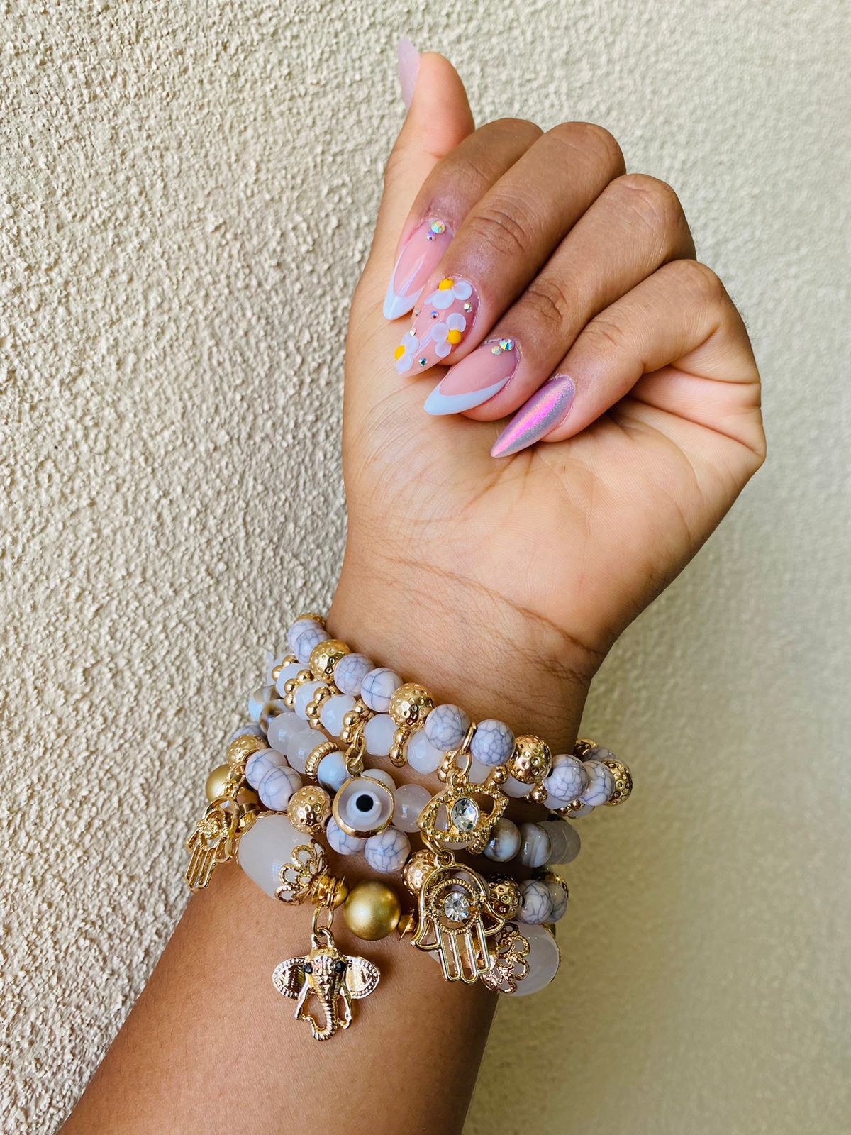 JUEGO DE PULSERAS OJO TURCO BLANCO