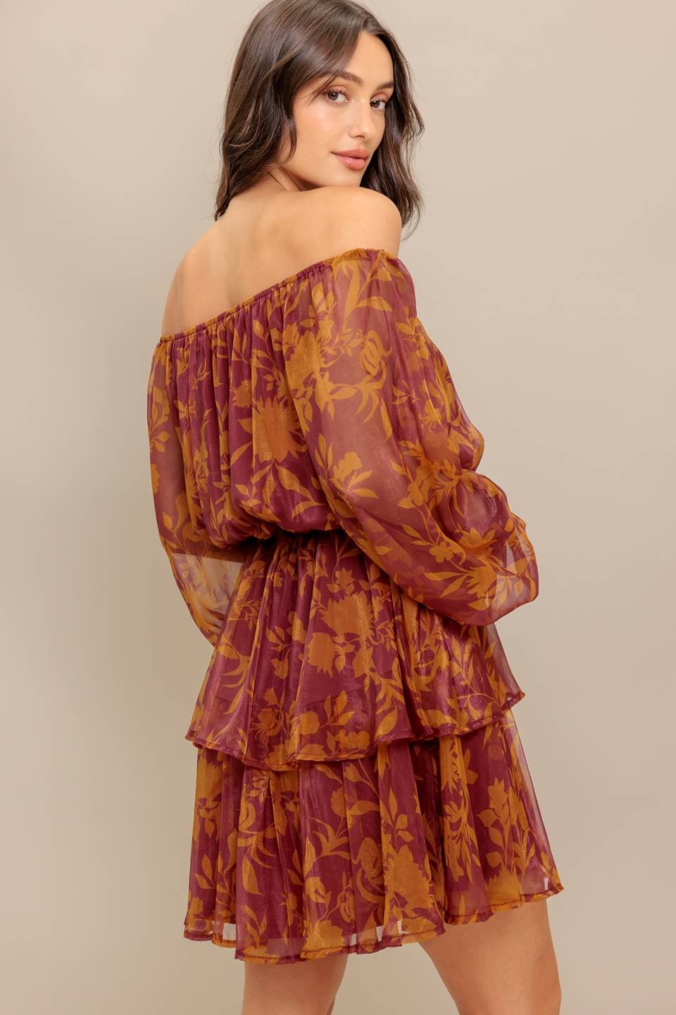 VESTIDO CORTO VINO FLORES NARANJA