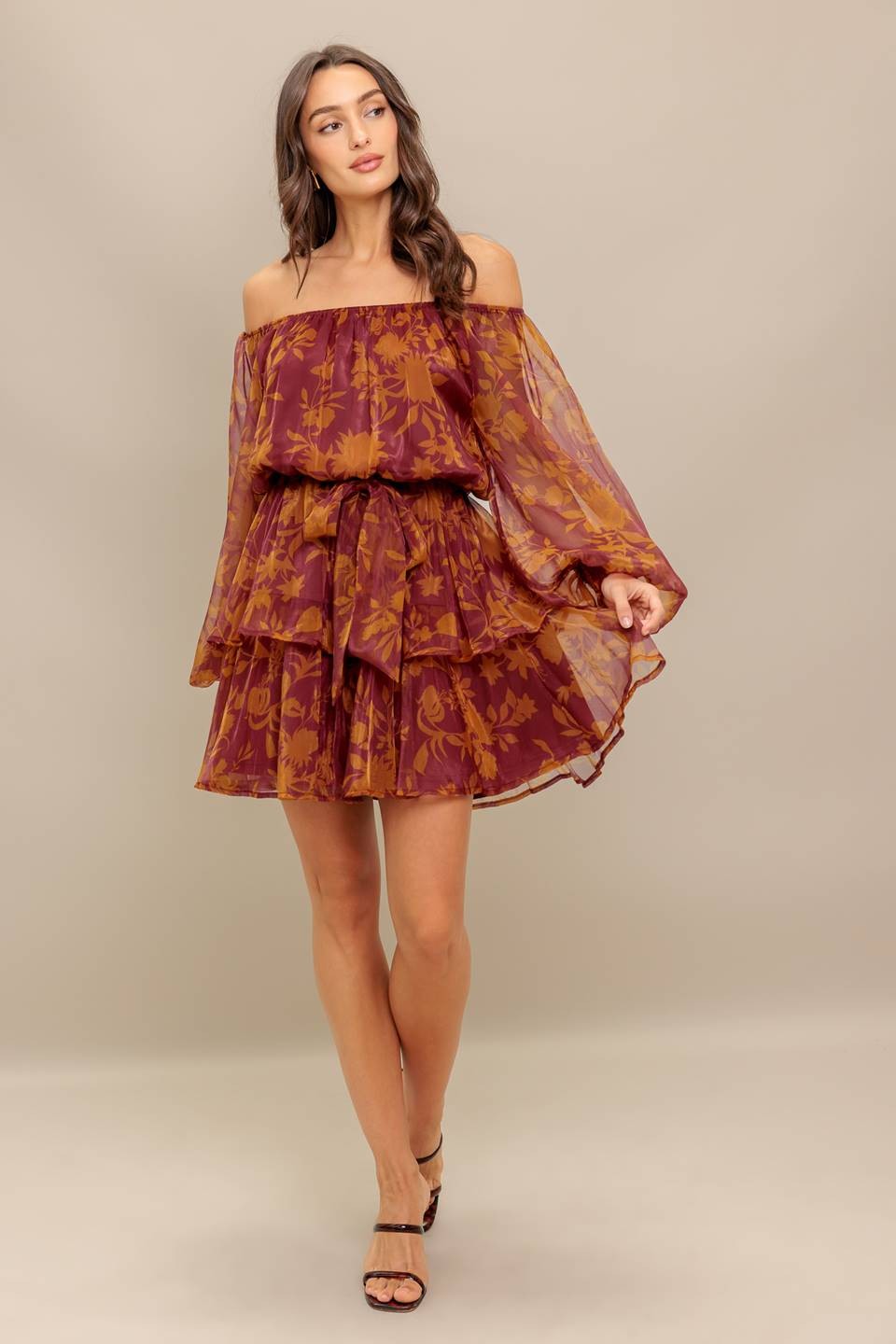 VESTIDO CORTO VINO FLORES NARANJA