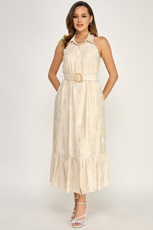 VESTIDO NATURAL CON CINTURÓN