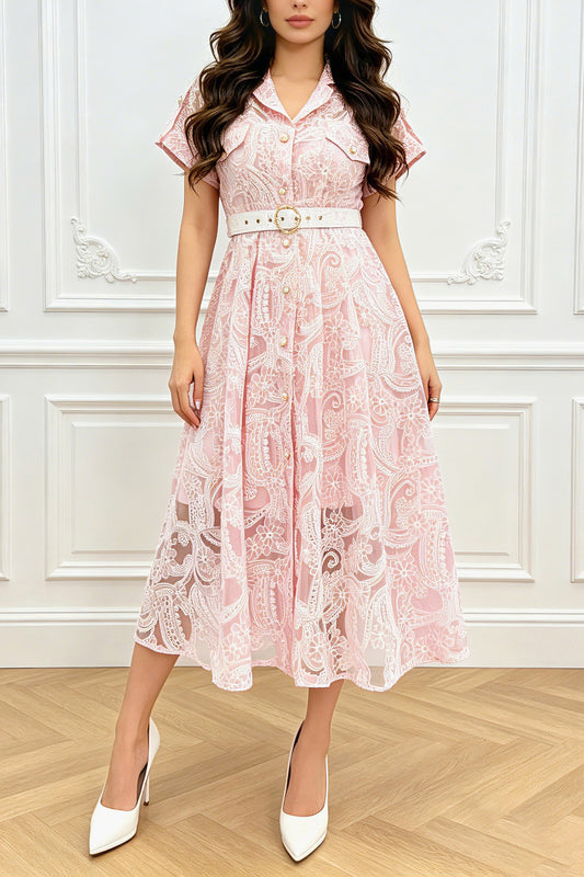 VESTIDO MIDI ROSA PERLAS
