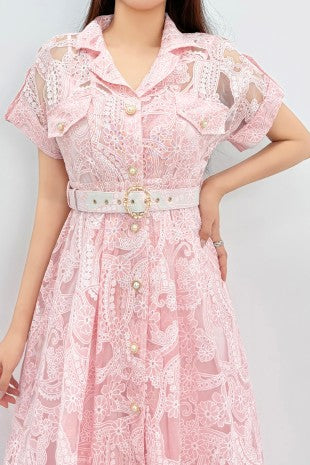 VESTIDO MIDI ROSA PERLAS