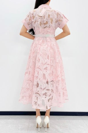 VESTIDO MIDI ROSA PERLAS