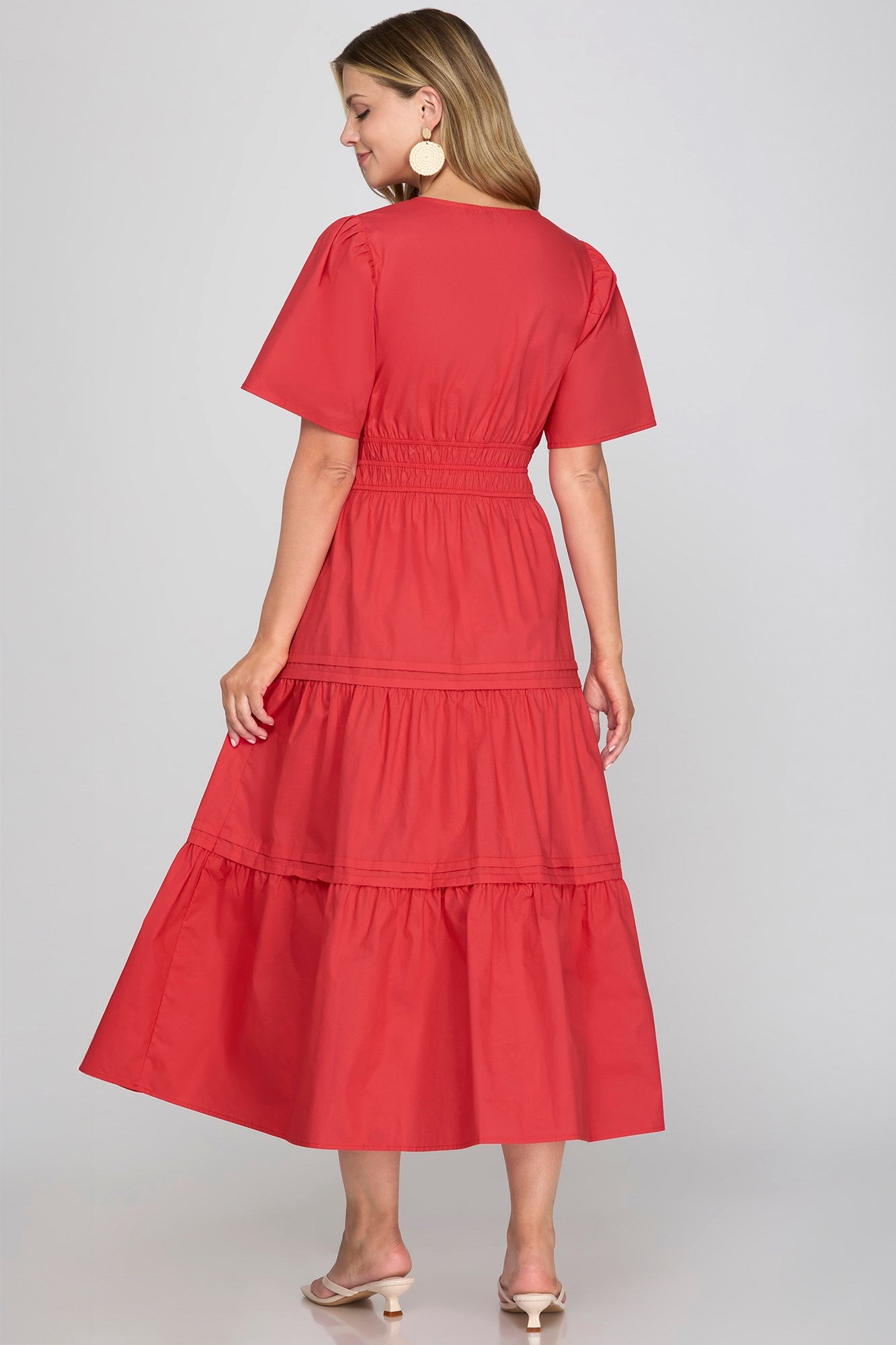 VESTIDO MAXI ROJO CON MANGAS