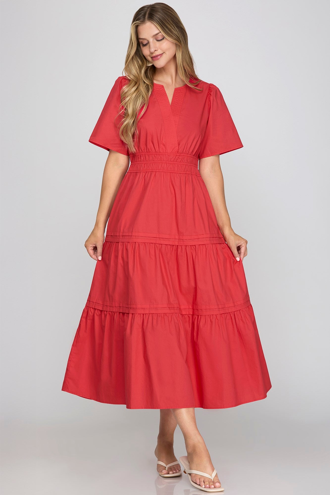 VESTIDO MAXI ROJO CON MANGAS