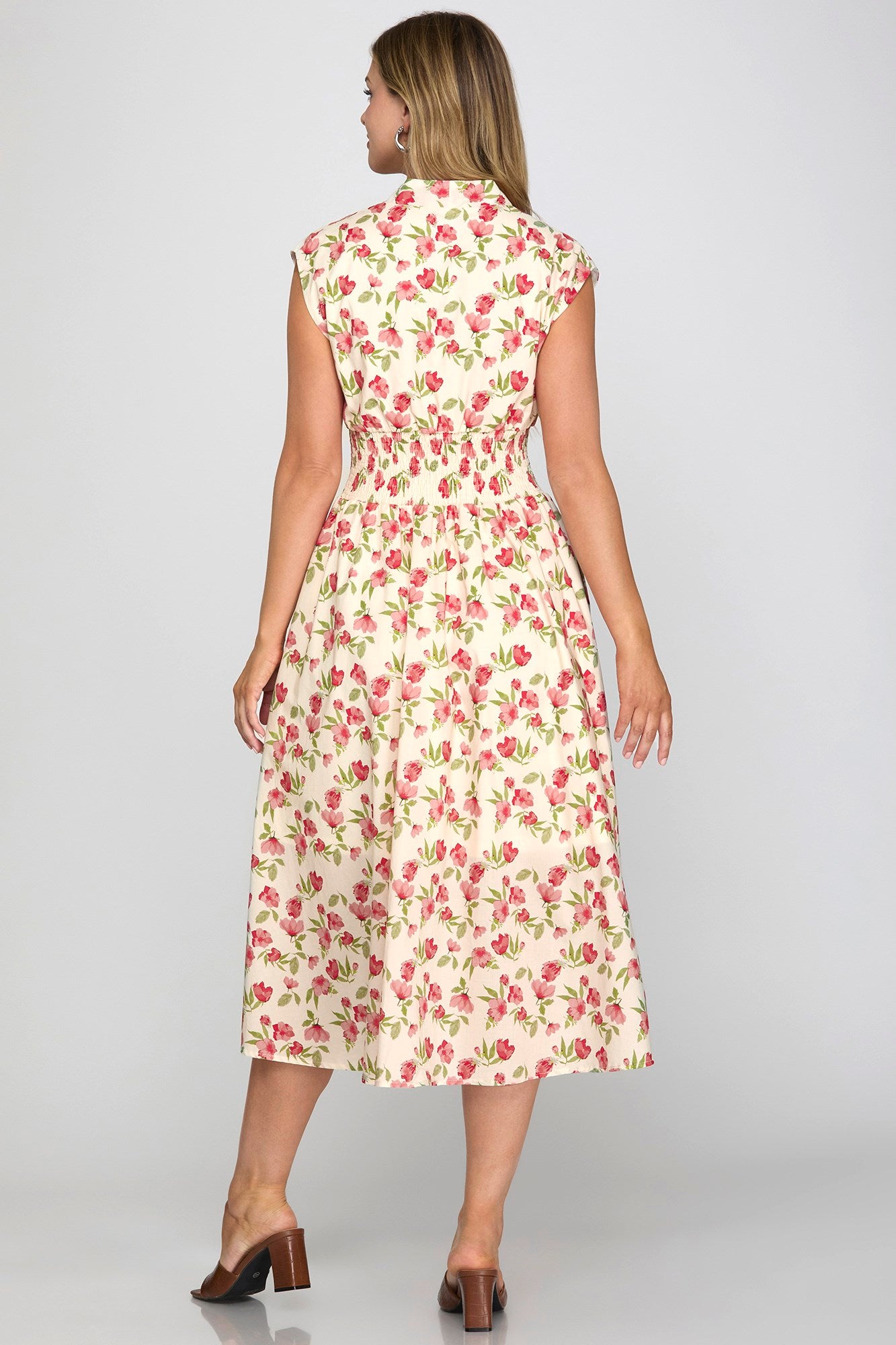 VESTIDO MIDI ROJO FLOREADO