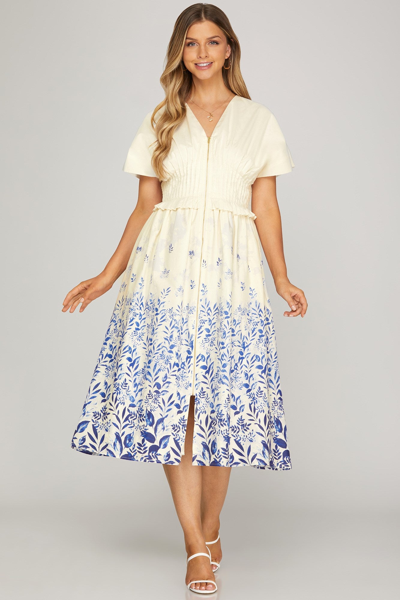 VESTIDO MIDI BEIGE / AZUL