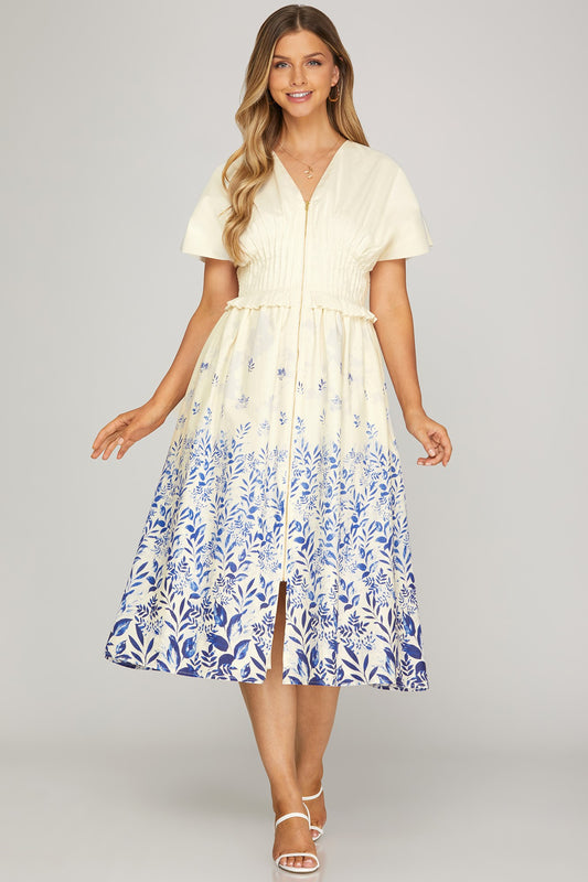 VESTIDO MIDI BEIGE / AZUL