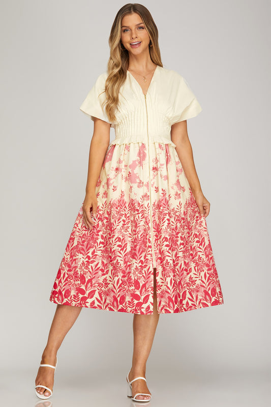 VESTIDO MIDI BEIGE/ROSA