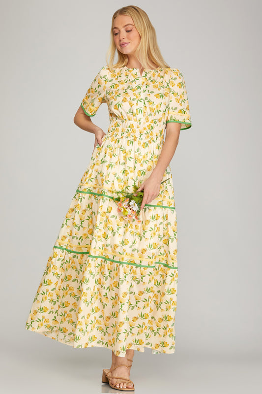 VESTIDO MAXI FLORES AMARILLAS