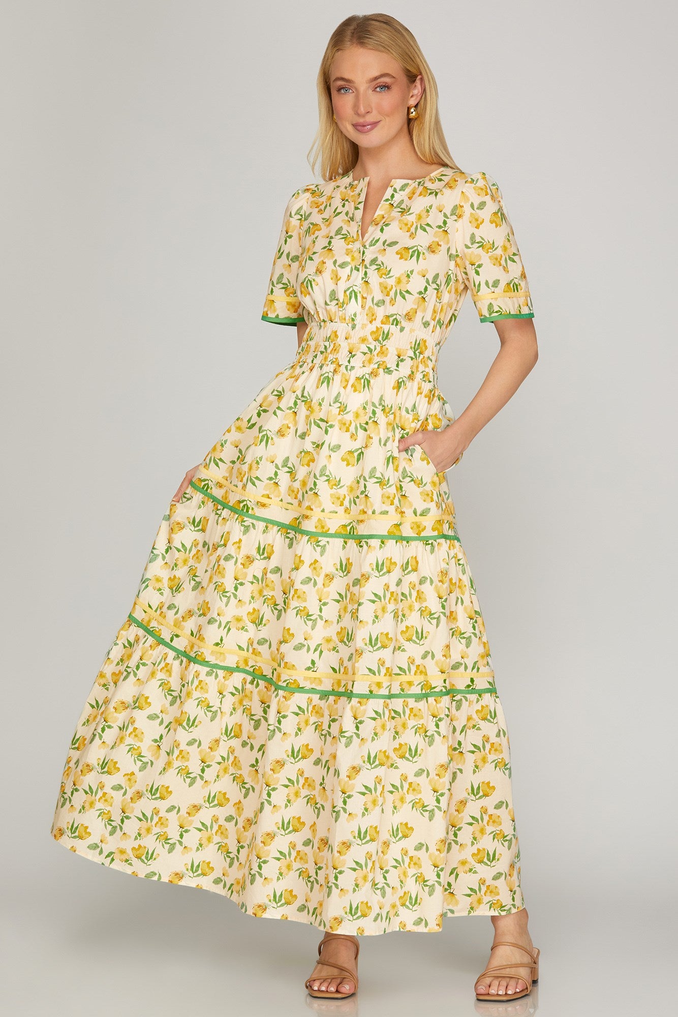 VESTIDO MAXI FLORES AMARILLAS