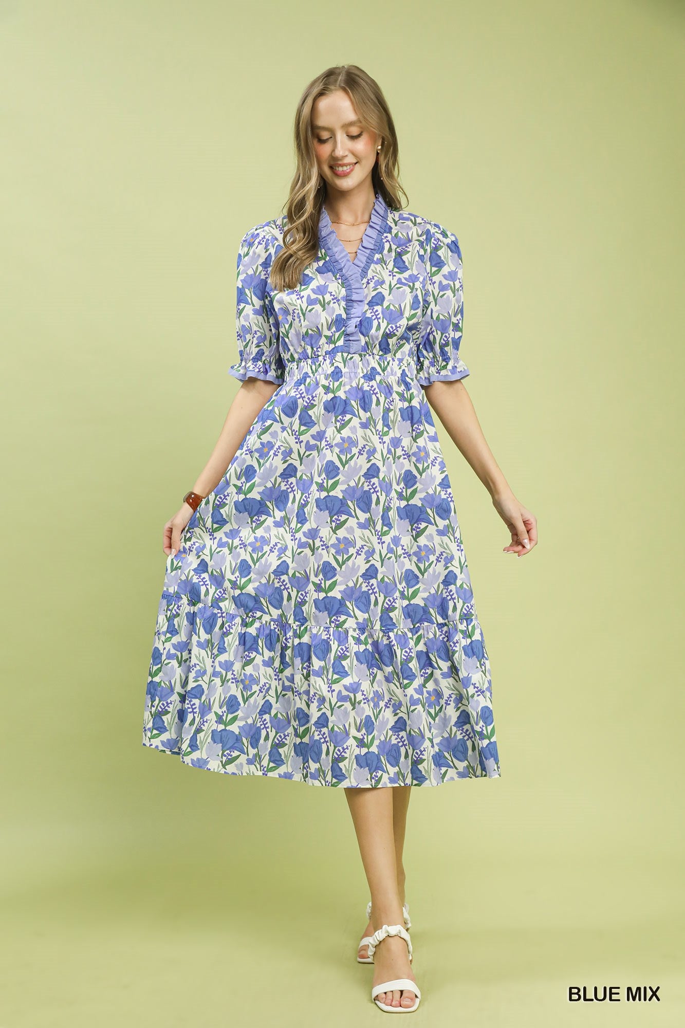 VESTIDO MIDI AZUL CUELO V