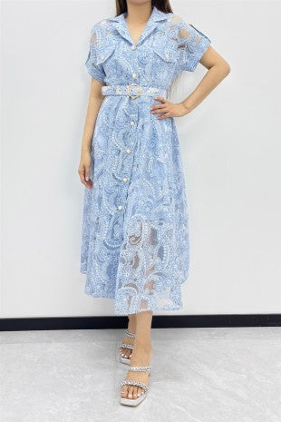 VESTIDO MIDI AZUL PERLAS