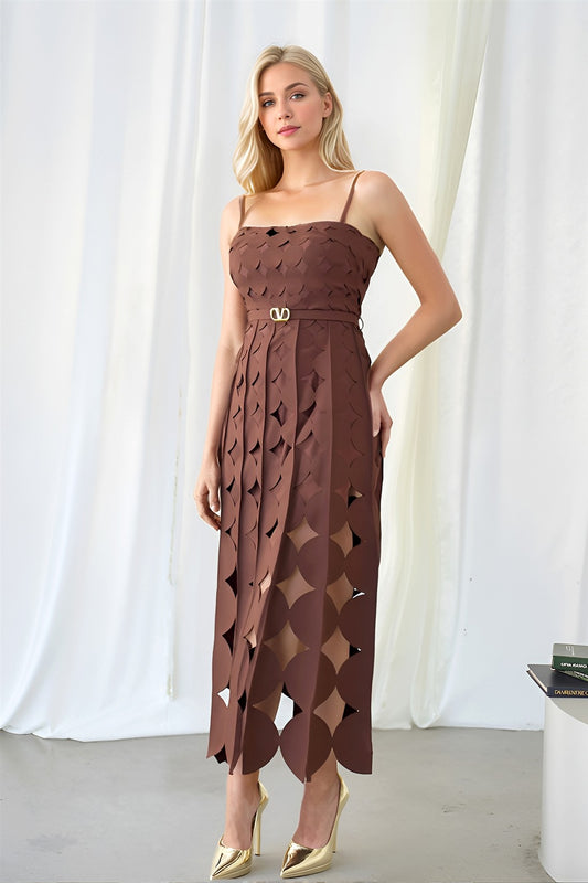 VESTIDO MIDI CAFÉ TIRANTES