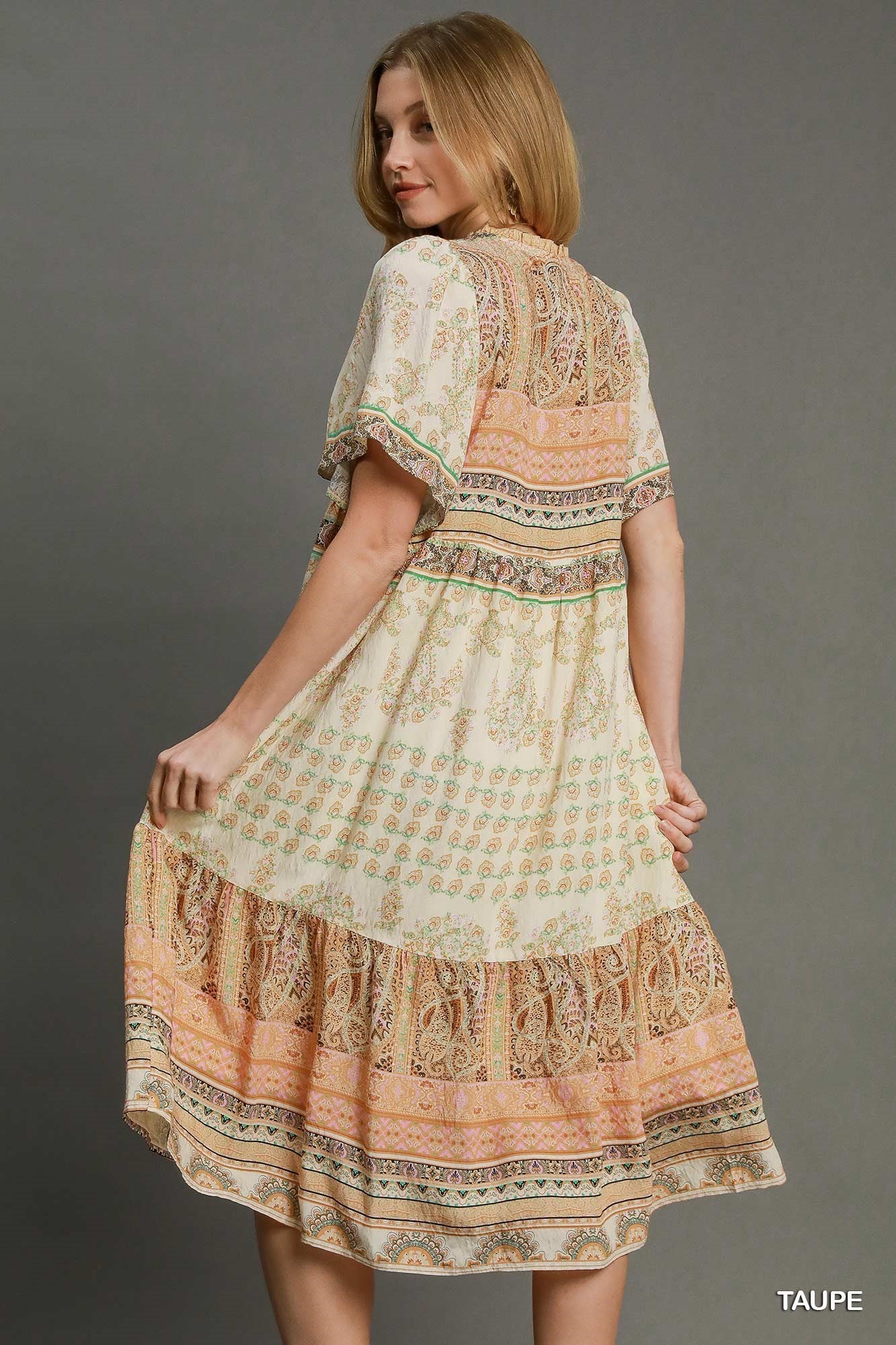 VESTIDO MIDI CAFÉ/DURAZNO