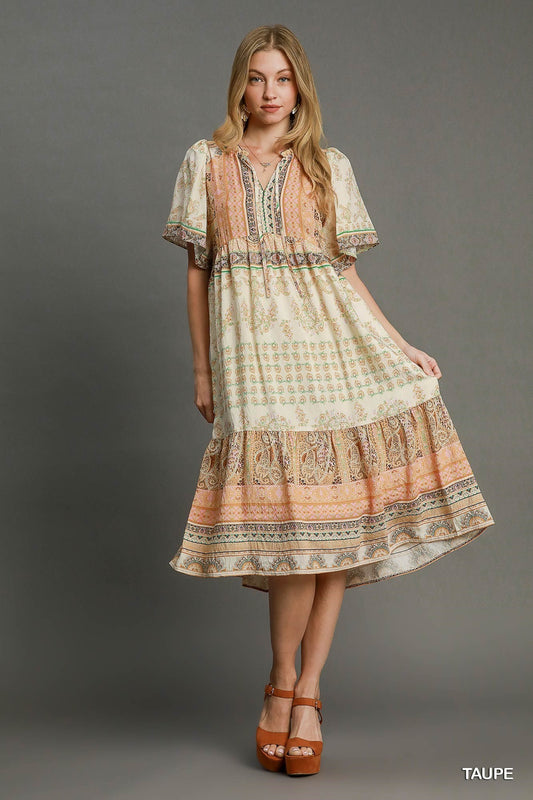 VESTIDO MIDI CAFÉ/DURAZNO