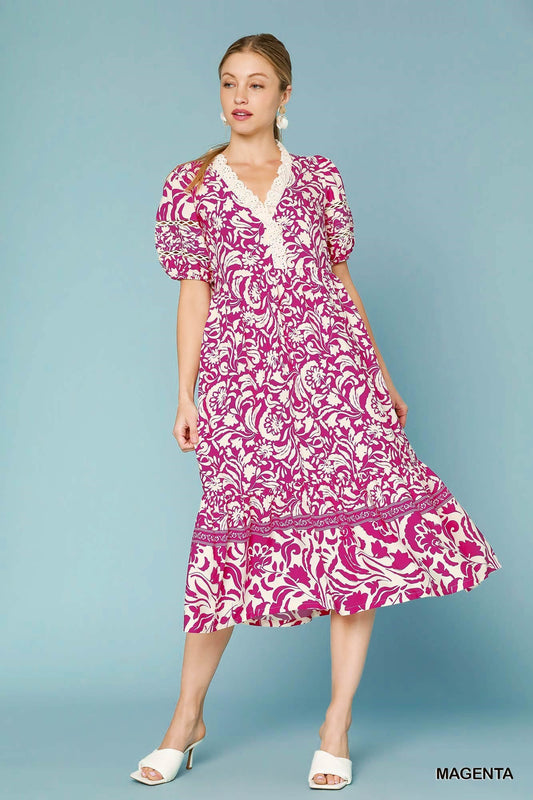 VESTIDO BOHEMIO MIDI MAGENTA