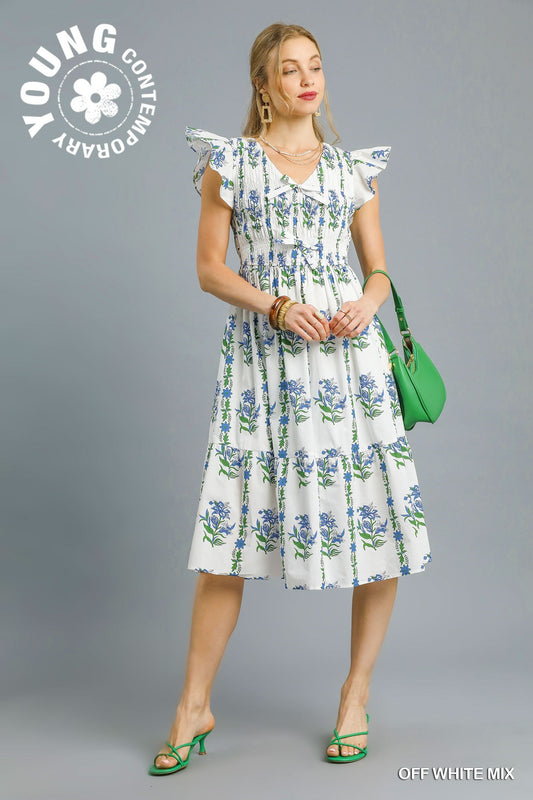 VESTIDO BLANCO FLORES AZUL