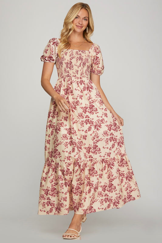 VESTIDO LARGO ESTAMPADO VINO