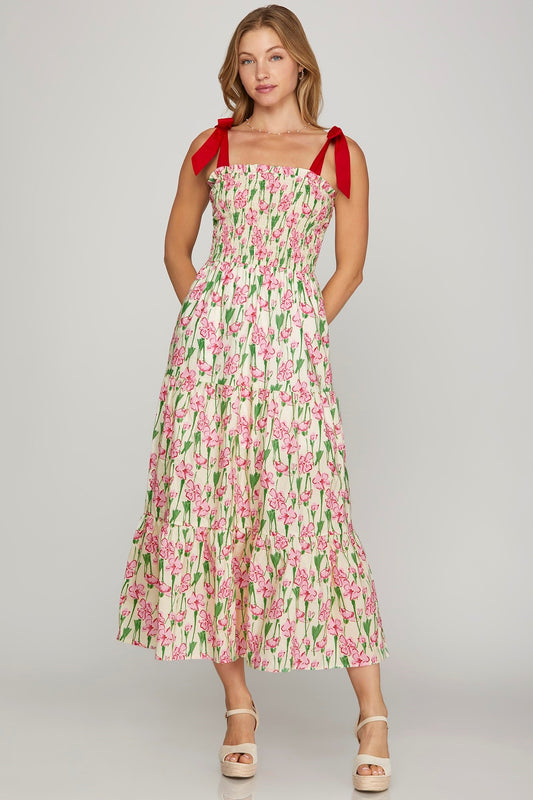 VESTIDO MIDI TIRANTES ROJOS