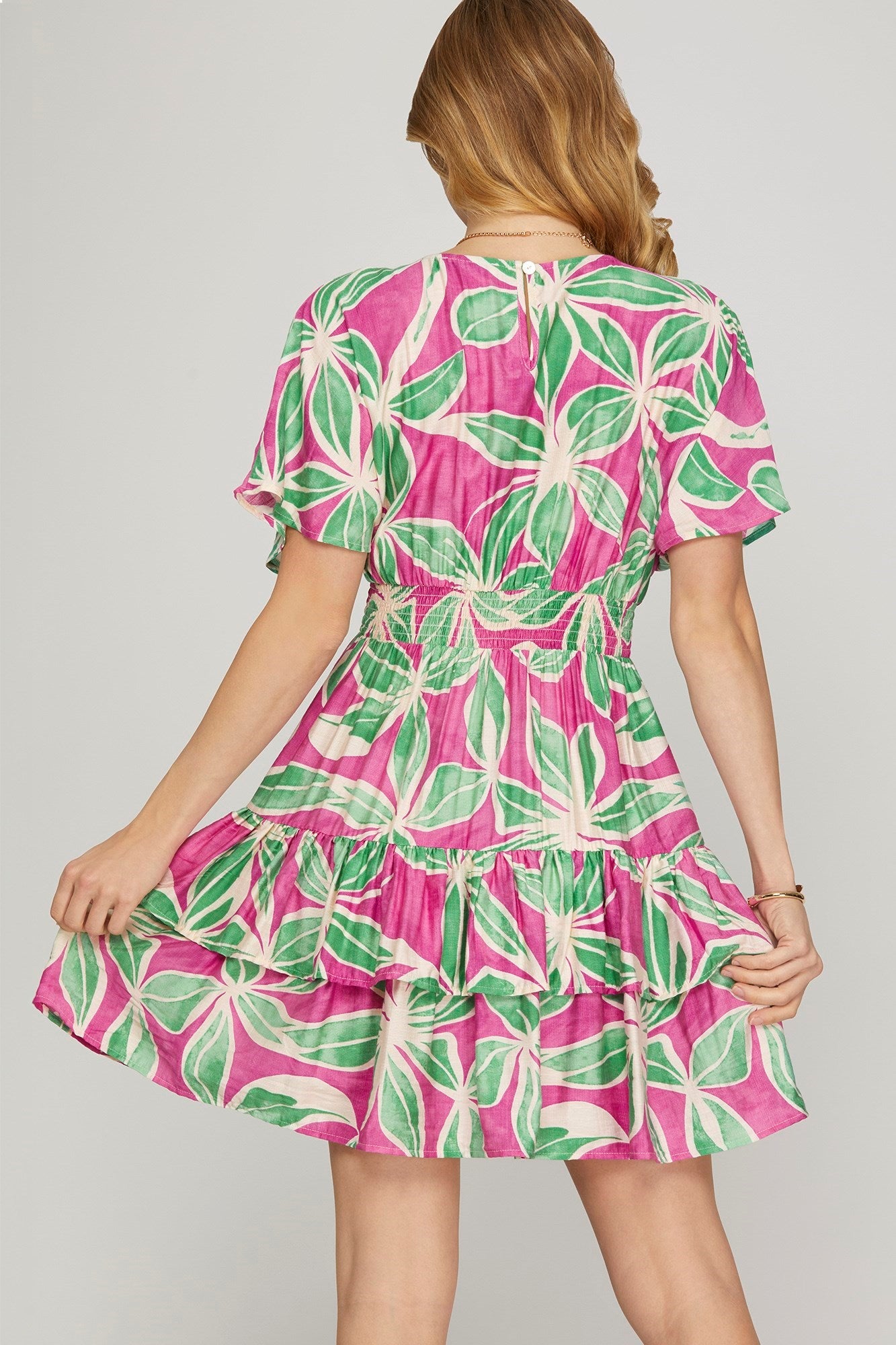 VESTIDO CORTO MAGENTA/VERDE