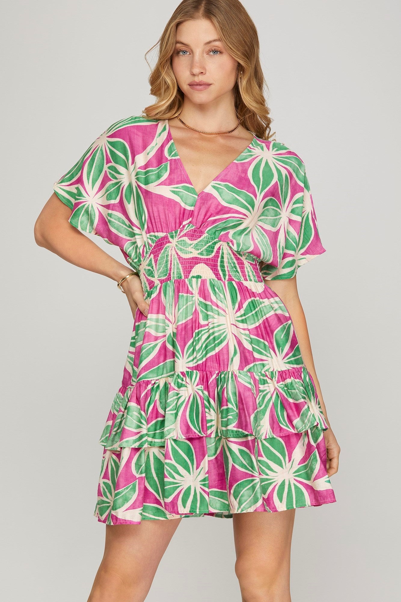 VESTIDO CORTO MAGENTA/VERDE