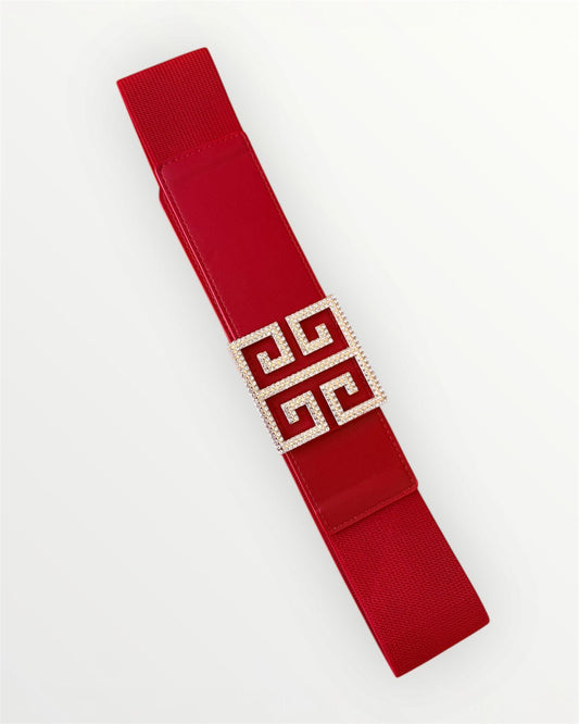 CINTURÓN ELÁSTICO ROJO CUADRO